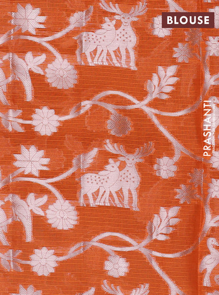 Cotton zari kota unstitched lehenga light pink and orange with allover jamdhani weaving and zari woven border
