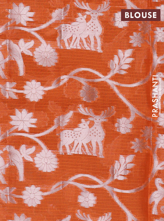 Cotton zari kota unstitched lehenga light pink and orange with allover jamdhani weaving and zari woven border