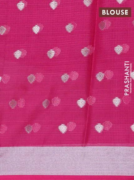 Cotton zari kota unstitched lehenga lime green and pink with silver zari woven buttas and long zari woven border