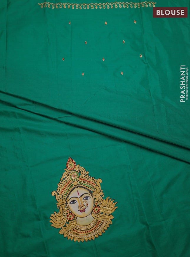 Green tanjore paint blouse material