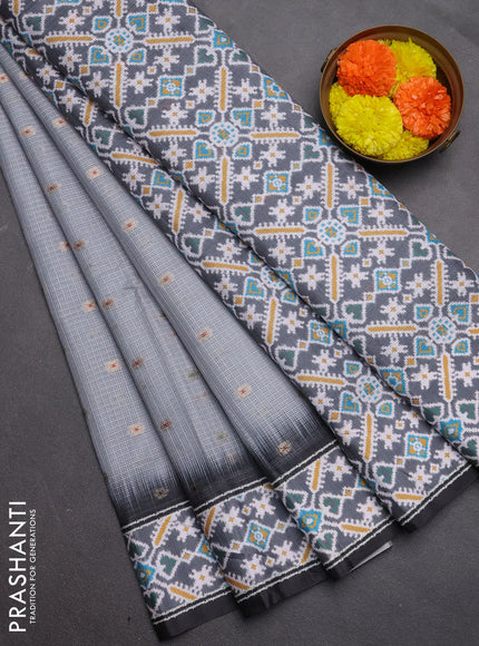 Art kota saree pastel grey and dark grey with allover zari woven buttas and temple design ikat printed border