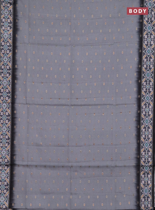 Art kota saree pastel grey and dark grey with allover zari woven buttas and temple design ikat printed border