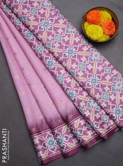 Art kota saree lotus pink and dark magenta pink with allover zari woven buttas and temple design ikat printed border