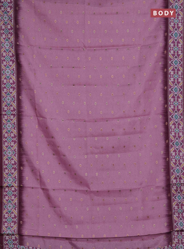 Art kota saree lotus pink and dark magenta pink with allover zari woven buttas and temple design ikat printed border