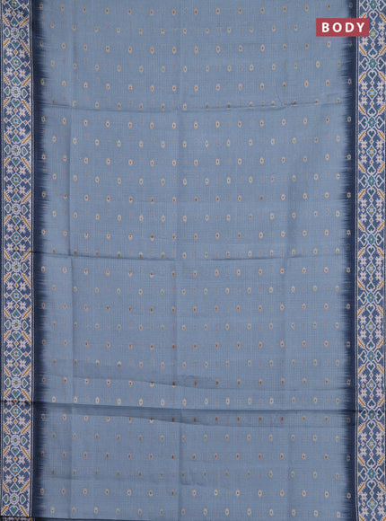 Art kota saree pastel blue and grey with allover zari woven buttas and temple design ikat printed border