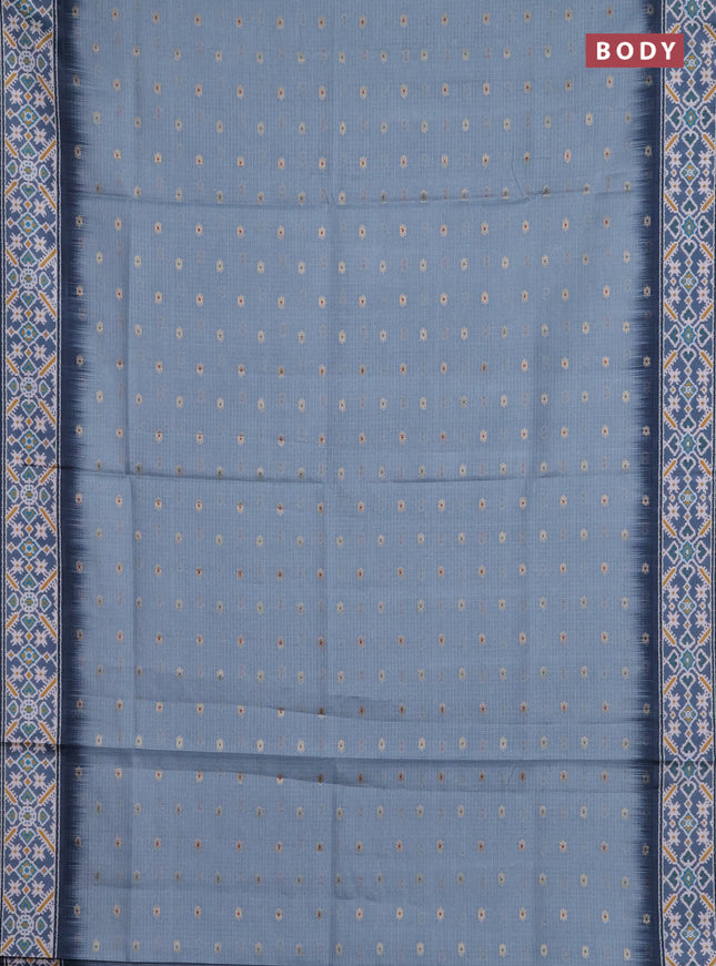 Art kota saree pastel blue and grey with allover zari woven buttas and temple design ikat printed border