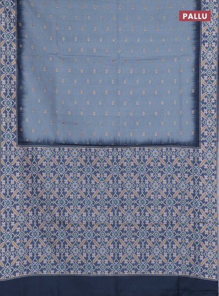 Art kota saree pastel blue and grey with allover zari woven buttas and temple design ikat printed border