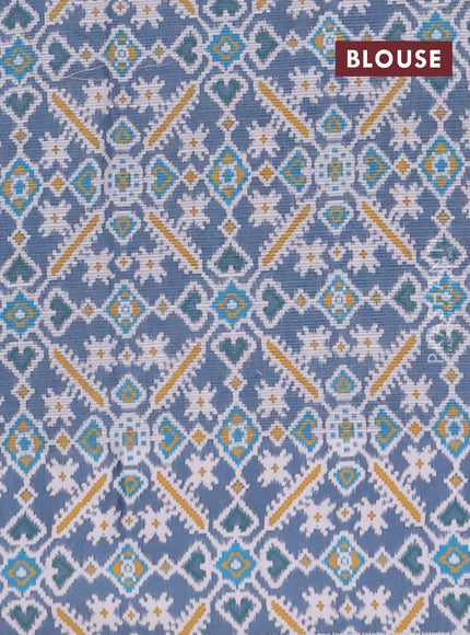 Art kota saree pastel blue and grey with allover zari woven buttas and temple design ikat printed border