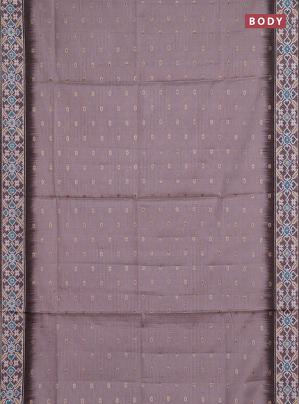 Art kota saree pastel pink shade and brown with allover zari woven buttas and temple design ikat printed border