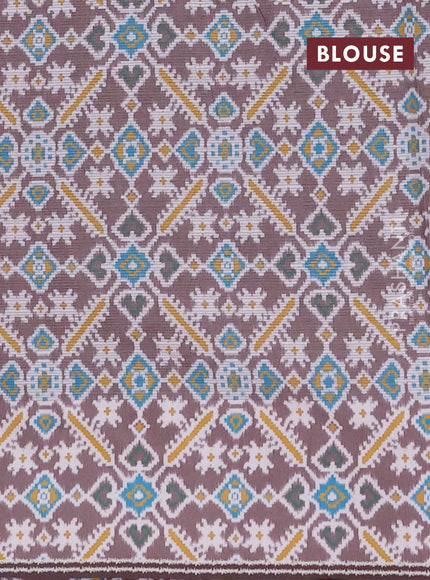 Art kota saree pastel pink shade and brown with allover zari woven buttas and temple design ikat printed border