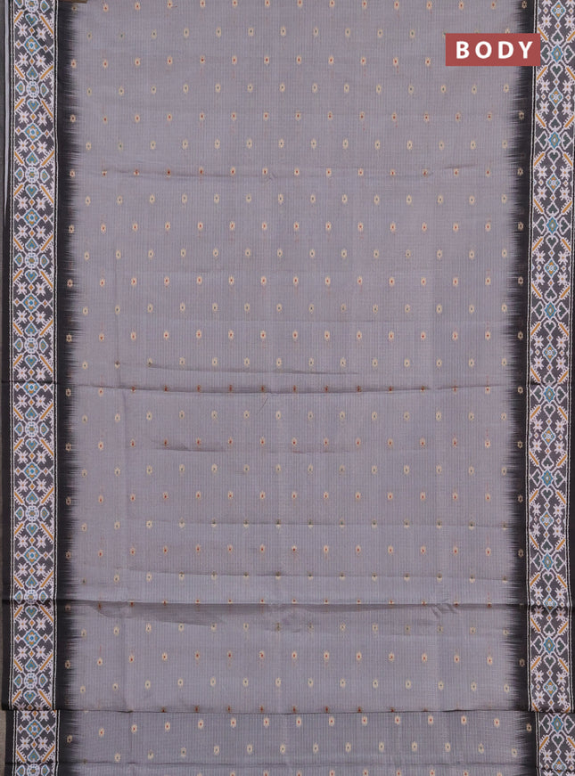 Art kota saree grey and black with allover zari woven buttas and temple design ikat printed border
