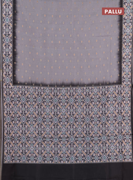 Art kota saree grey and black with allover zari woven buttas and temple design ikat printed border