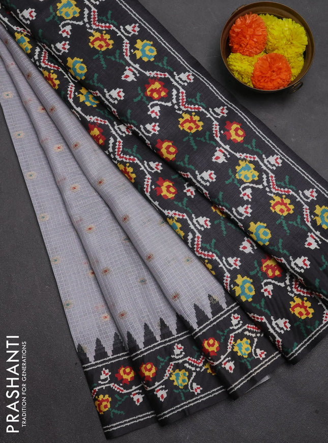 Art kota saree grey and black with allover zari woven buttas and temple design ikat printed border