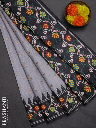Art kota saree grey and black with allover zari woven buttas and temple design ikat printed border