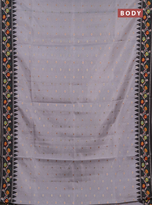Art kota saree grey and black with allover zari woven buttas and temple design ikat printed border