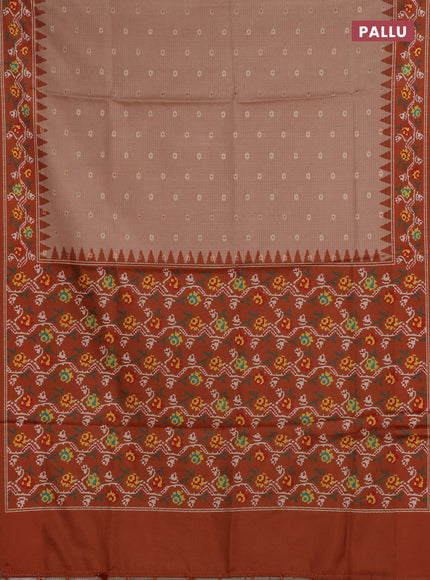 Art kota saree pastel orange and rustic orange with allover zari woven buttas and temple design ikat printed border