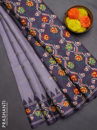 Art kota saree lavender and deep violet with allover zari woven buttas and temple design ikat printed border