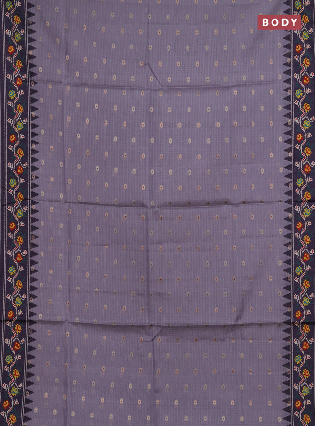 Art kota saree lavender and deep violet with allover zari woven buttas and temple design ikat printed border