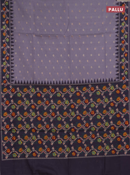 Art kota saree lavender and deep violet with allover zari woven buttas and temple design ikat printed border