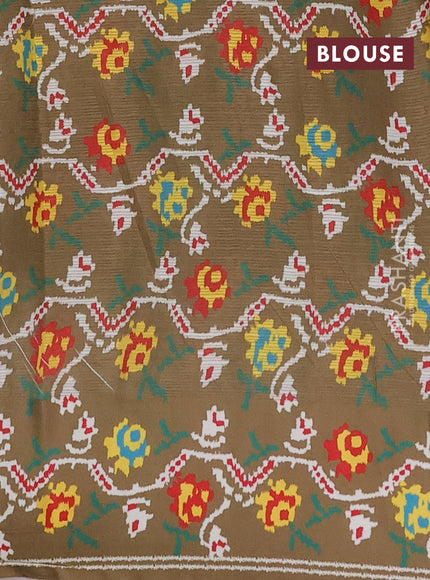 Art kota saree pale yellow and mehendi green with allover zari woven buttas and temple design ikat printed border