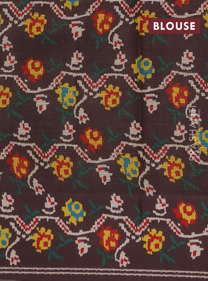 Art kota saree peach shade and coffee brown with allover zari woven buttas and temple design ikat printed border