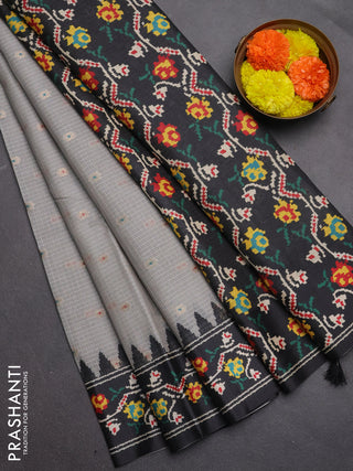 Art kota saree pastel grey and dark grey with allover zari woven buttas and temple design ikat printed border