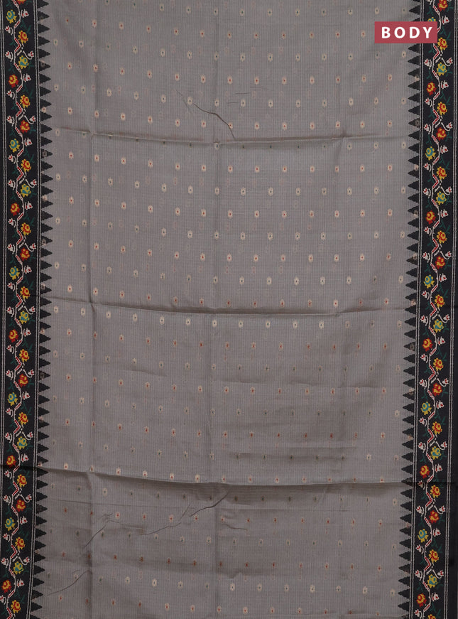 Art kota saree pastel grey and dark grey with allover zari woven buttas and temple design ikat printed border