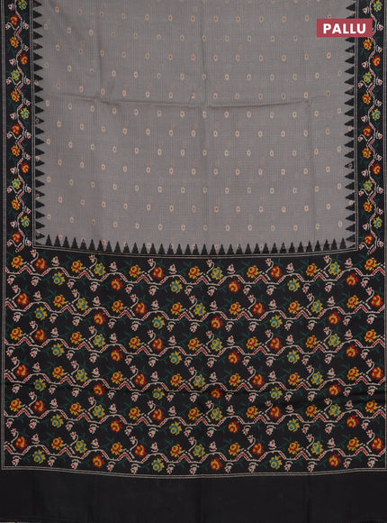 Art kota saree pastel grey and dark grey with allover zari woven buttas and temple design ikat printed border