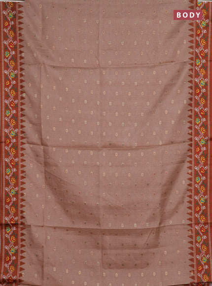 Art kota saree pastel orange and rustic orange with allover zari woven buttas and temple design ikat printed border