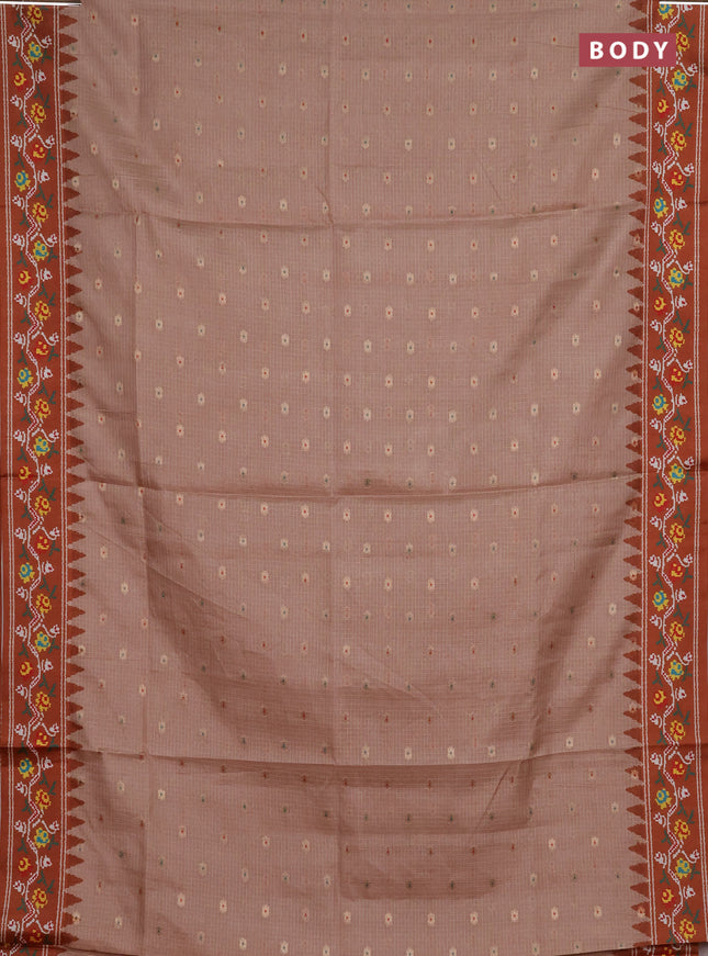 Art kota saree pastel orange and rustic orange with allover zari woven buttas and temple design ikat printed border