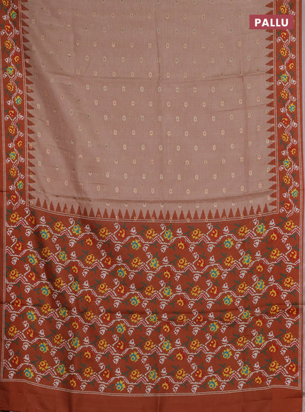 Art kota saree pastel orange and rustic orange with allover zari woven buttas and temple design ikat printed border