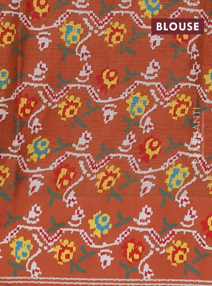 Art kota saree pastel orange and rustic orange with allover zari woven buttas and temple design ikat printed border
