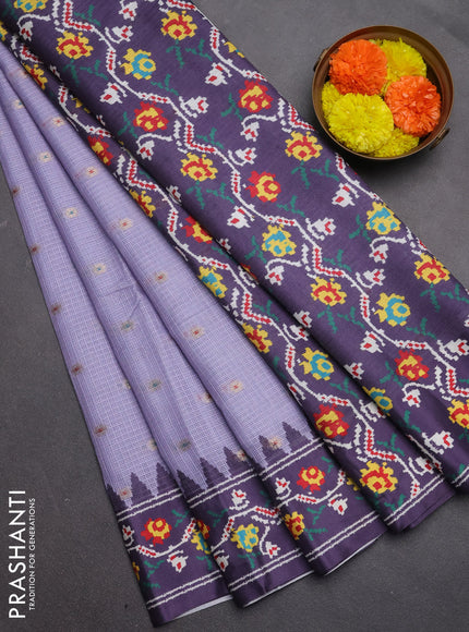 Art kota saree lavender and deep violet with allover zari woven buttas and temple design ikat printed border