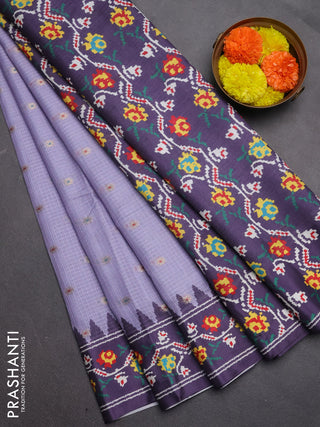 Art kota saree lavender and deep violet with allover zari woven buttas and temple design ikat printed border