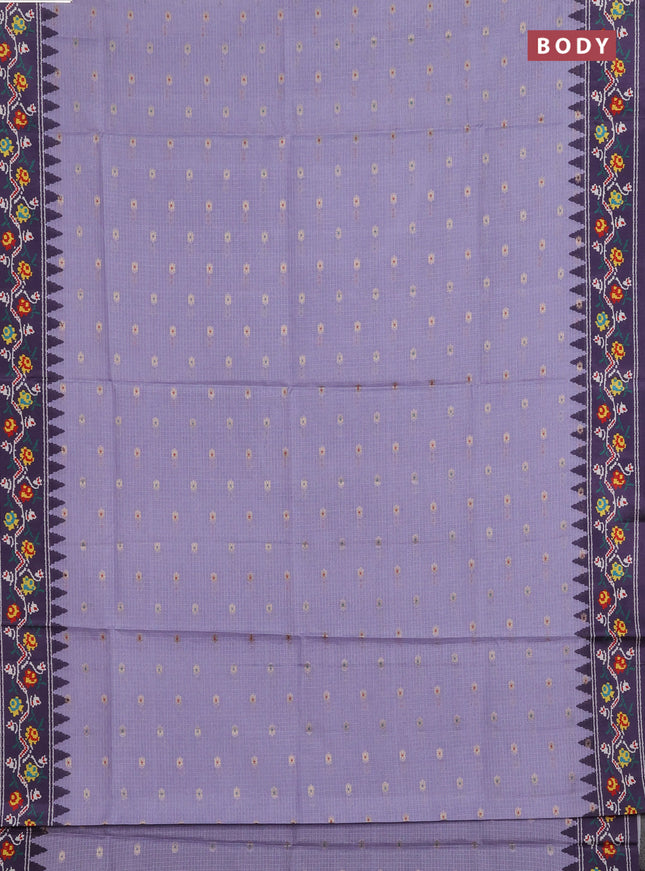 Art kota saree lavender and deep violet with allover zari woven buttas and temple design ikat printed border
