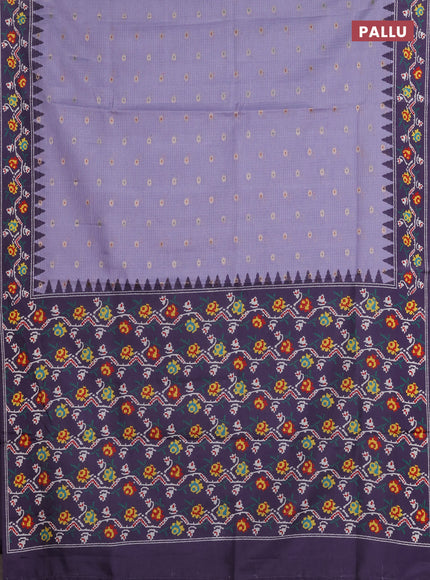 Art kota saree lavender and deep violet with allover zari woven buttas and temple design ikat printed border