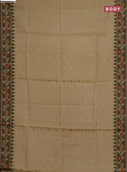 Art kota saree pale yellow and mehendi green with allover zari woven buttas and temple design ikat printed border