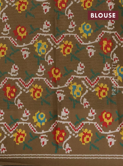 Art kota saree pale yellow and mehendi green with allover zari woven buttas and temple design ikat printed border