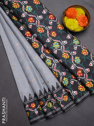 Art kota saree pastel grey and dark grey with allover zari woven buttas and temple design ikat printed border