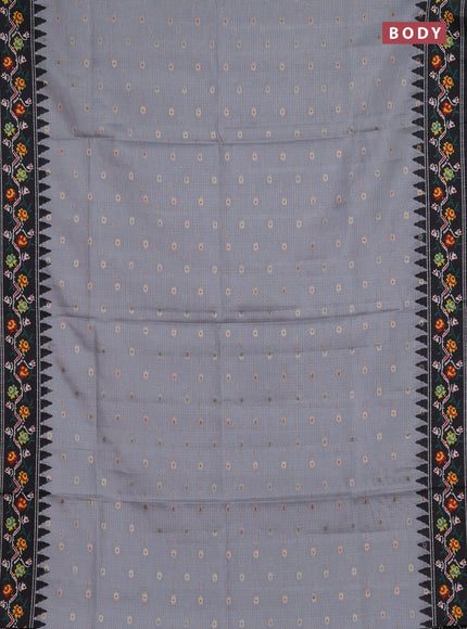 Art kota saree pastel grey and dark grey with allover zari woven buttas and temple design ikat printed border