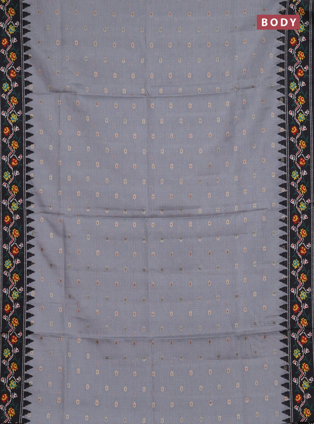 Art kota saree pastel grey and dark grey with allover zari woven buttas and temple design ikat printed border