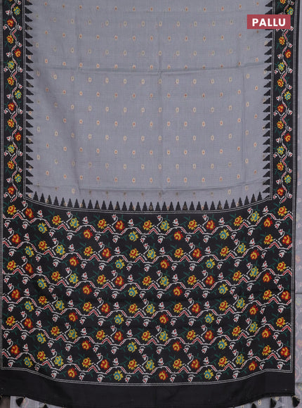Art kota saree pastel grey and dark grey with allover zari woven buttas and temple design ikat printed border