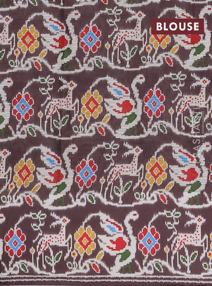 Art kota saree pastel pink shade and coffee brown with allover zari woven buttas and temple design ikat printed border