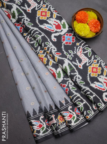 Art kota saree pastel grey and dark grey with allover zari woven buttas and temple design ikat printed border