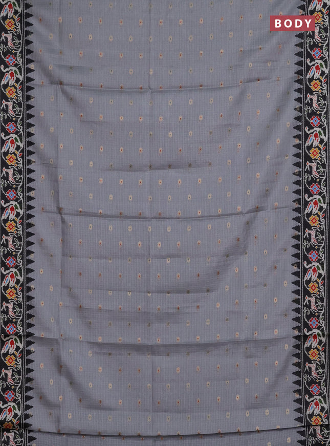 Art kota saree pastel grey and dark grey with allover zari woven buttas and temple design ikat printed border