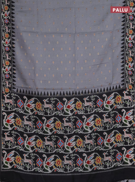 Art kota saree pastel grey and dark grey with allover zari woven buttas and temple design ikat printed border