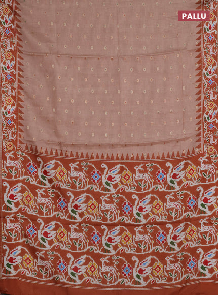 Art kota saree pastel orange and rustic orange with allover zari woven buttas and temple design ikat printed border