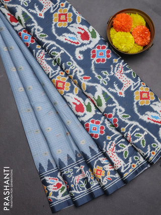Art kota saree pastel grey and dark grey with allover zari woven buttas and temple design ikat printed border