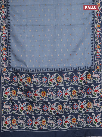 Art kota saree pastel grey and dark grey with allover zari woven buttas and temple design ikat printed border