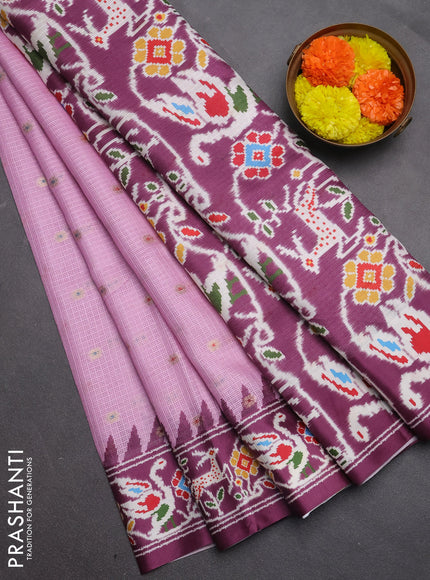 Art kota saree lotus pink and wine shade with allover zari woven buttas and temple design ikat printed border